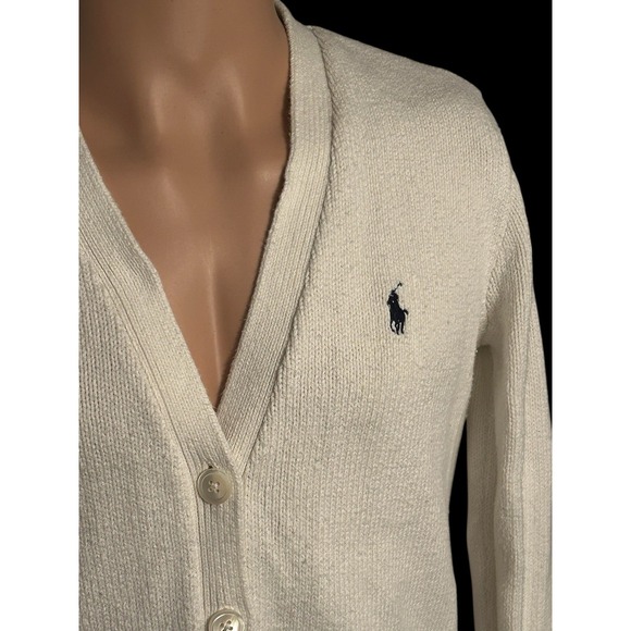 Ralph Lauren Sport Sweater Women's Size S Ivory Boyfriend Fit Long Sleeve Pocket - Picture 3 of 7